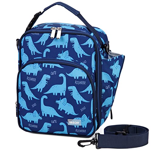  Lunch Boxes Bag For Kids, Insulated Lunchbox Reusable Containers For Boys With Detachable Shoulder Strap For School Blue Dinosaur