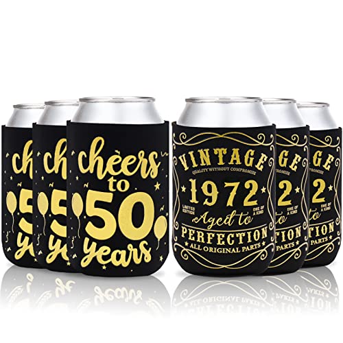  Heers To 50 Years Can Sleeves Vintage 1972 50th Birthday Party Favor Decorations For Father Dad Birthday Supplies Can Cover Sleeves Black And Gold Neoprene Sleeves For Soda Can Beverage Set Of 12