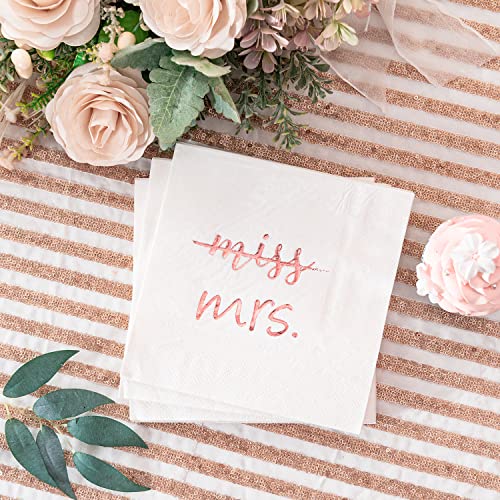  Rose Gold Miss To Mrs Napkins Plates Cups Set For Bridal Shower Engagement Bachelorette Party Decorations Supplies, Disposable Tableware Set Of 24 (9" & 7" Plates, Luncheon Napkin, 9oz Cups)