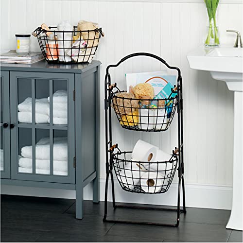  5184916 Harbor Adjustable 3-Tier Metal Floor Standing Fruit/Home Storage Basket, Antique Black