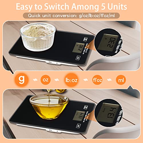  Kitchen Scale Digital Food Scale 10kg/22lb-USB Charging With Waterproof Tempered Glass Platform,for Weight Loss Cooking And Coffee With LCD Display High Accuracy (Black)
