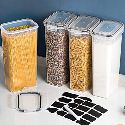  Airtight Food Storage Containers With Lids, 4 PCS 2.8L Pasta Containers For Pantry Organization And Storage, BPA Free Kitchen Storage Containers For Spaghetti, Flour, Sugar And Noodles, Black