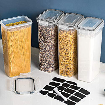  Airtight Food Storage Containers With Lids, 4 PCS 2.8L Pasta Containers For Pantry Organization And Storage, BPA Free Kitchen Storage Containers For Spaghetti, Flour, Sugar And Noodles, Black