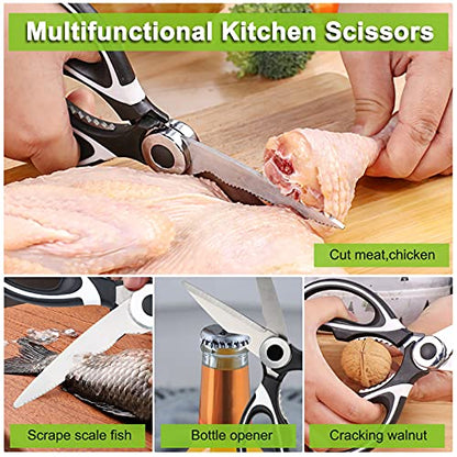  Mult- Purpose Kitchen Scissors Set 3 Pack, Herb Scissors With 5 Blades, Vegetable Peeler, Heavy Duty Poultry Scissors For Bottle Opener, Herb Cutter Shears