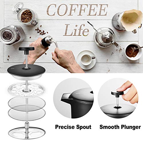  French Press Coffee Maker, 34 Oz, Stainless Steel Double-wall Insulated, With 2 Espresso Cups, Rust-Free, Dishwasher Safe, Black