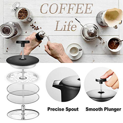  French Press Coffee Maker, 34 Oz, Stainless Steel Double-wall Insulated, With 2 Espresso Cups, Rust-Free, Dishwasher Safe, Black