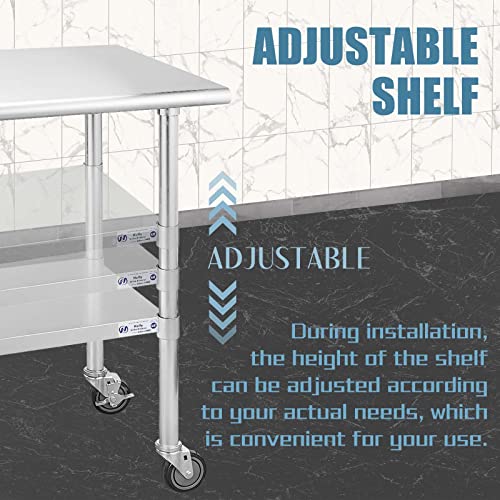  Ally Stainless Steel Table For Prep & Work 30 X 60 Inches With Caster Wheels, NSF Commercial Heavy Duty Table With Undershelf And Galvanized Legs For Restaurant, Home And Hotel