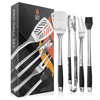  4-Piece Stainless Steel BBQ Tool Utensil Set - Professional Grade Barbecue Accessories