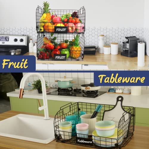  4 PACK XXL Kitchen Organization And Storage Pantry Baskets,Fruit Basket For Kitchen Cabinet,Metal Baskets For Organizing,Vegetable Fruit Snack Chips Onion Potato Cans Organization