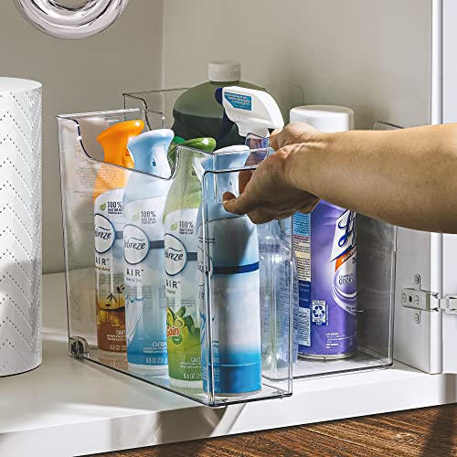  Roll Out Bottle Organization Bins - 2 Sizes Pantry Under Sink Organizer With Wheels & Handles - Clear Plastic Organizing Containers For Cleaning Supplies - Kitchen Cabinet Laundry Room Storage