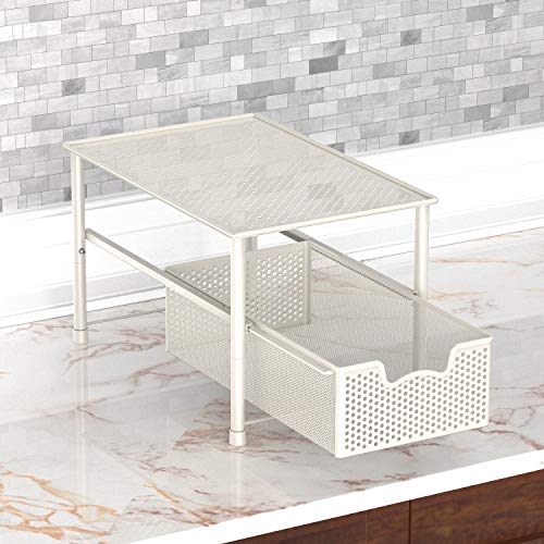  Tackable Under Sink Cabinet Sliding Basket Organizer Drawer, White