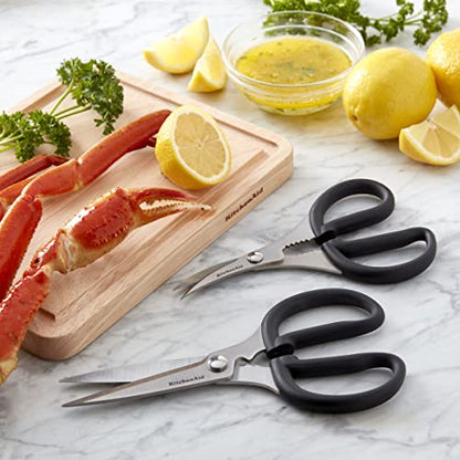 KitchenAid Stainless Steel All Purpose And Seafood Shears Set With Soft Touch Handles, 2 Piece, Black