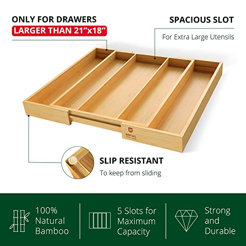  Uxury Bamboo Kitchen Drawer Organizer - Expandable Utensil Organizer For Drawer - Utensil And Silverware Holder And Cutlery Tray (Natural, 19.6"x17")