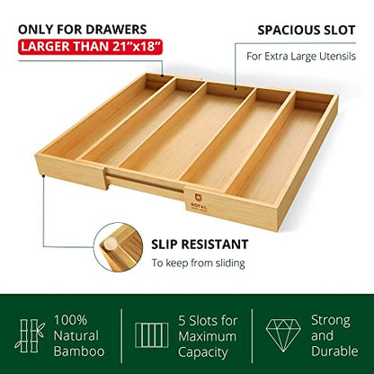  Uxury Bamboo Kitchen Drawer Organizer - Expandable Utensil Organizer For Drawer - Utensil And Silverware Holder And Cutlery Tray (Natural, 19.6"x17")