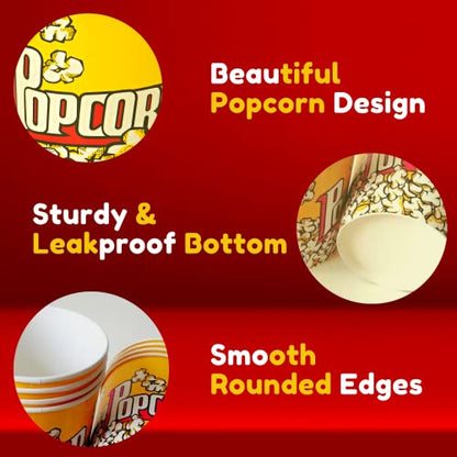  [25 Pack] 32 Oz Paper Popcorn Buckets – Leak-proof Disposable Popcorn Containers – Sturdy & Large Popcorn Cups Disposable For Movie Night, Carnivals, Theme Party Decorations (25)