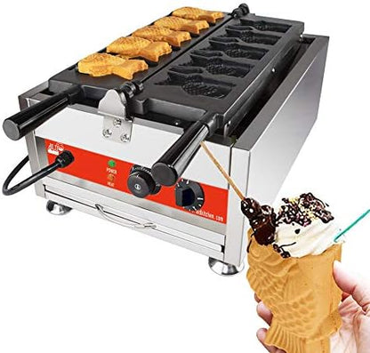  Taiyaki Waffle Iron | Fish-Shaped Waffle Maker | Stainless Steel | Nonstick | 110V (6 Fish-Shaped Waffles)