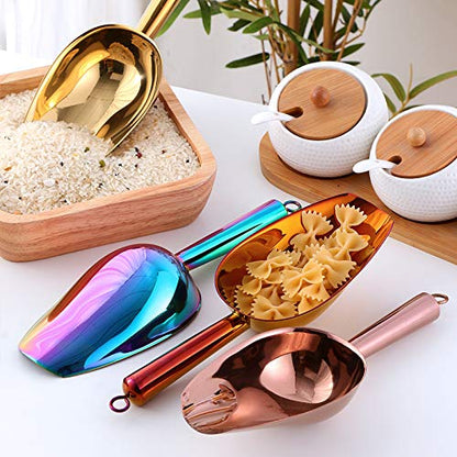  Stainless Steel Ice Scoop, Thickened Metal Food Candy Scoop For Kitchen Bar Party Wedding, Heavy Duty, Mirror Finish - Rose Gold