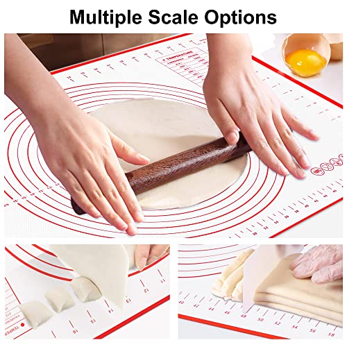  Silicone Pastry Mat For Rolling Dough, 28" X 20" Non Slip Extra Thick Large Baking Mat With Measurement Fondant Mat, Dough Mat, Counter Mat For Cookies, Macarons, Bread, Pizza - Red
