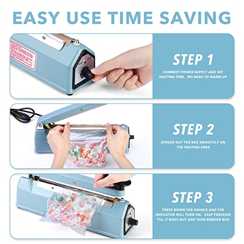  Impulse Sealer 16 Inch, Manual Heat Sealer Machine For Plastic Bags, Shrink Wrap Bag Sealers Heavy Duty Sealing Machine With Repair Kit (Blue)
