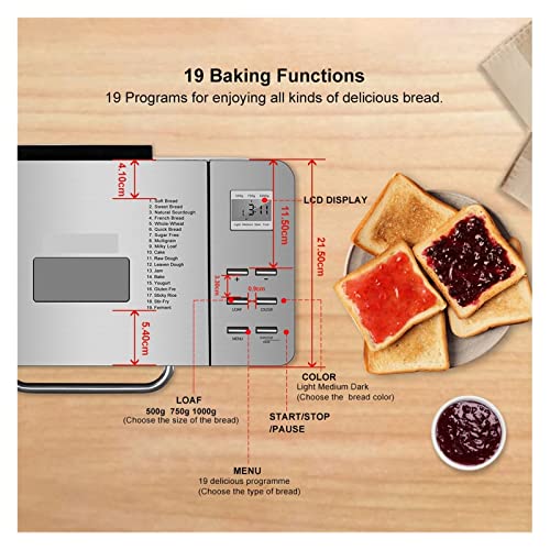  Stainless Steel 1KG 19-in-1 Automatic Bread Maker 650W Programmable Bread Machine With 3 Loaf Sizes Fruit Nut Dispenser (Size : AU)