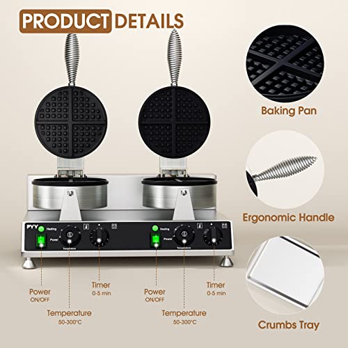  Commercial Waffle Maker PYY Double Waffle Maker Large Stainless Steel Waffle Maker Silver Non-stick Electric Chaffle Maker For Restaurant Party Food Stall