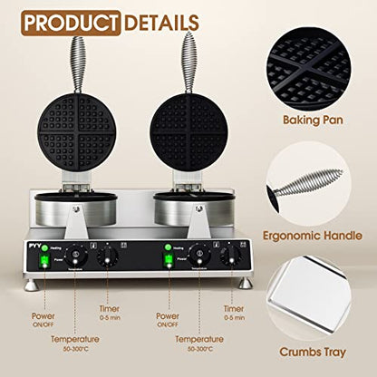  Commercial Waffle Maker PYY Double Waffle Maker Large Stainless Steel Waffle Maker Silver Non-stick Electric Chaffle Maker For Restaurant Party Food Stall