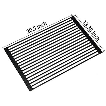  Large Roll Up Dish Drying Rack 20.5'' Silicone Over Sink Dish Drying Rack Cubic Silicone Wrapped Steel Solid Bars Dish Racks For Kitchen Counter Sink Drying Rack (Matte Black, Large20.5"Lx13"W)