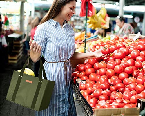  Gramercy Kitchen Reusable Grocery Bags, Reusable Shopping Bags, Tote Bags Bulk, Utility Tote, Bulk Tote Bags - Washable (Army Green, Set Of 4)