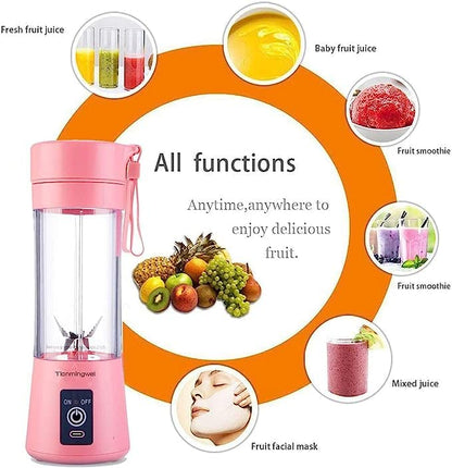  Ianmingwei Portable Blender USB Personal Juicer Cup 6 Blades Rechargeable Fruit Mixing Machine For Baby Travel 380ml[New Version] (Pink)