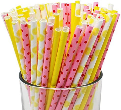  Premium 100pcs Disposable Drinking Paper Straws (Lemonade Stand)