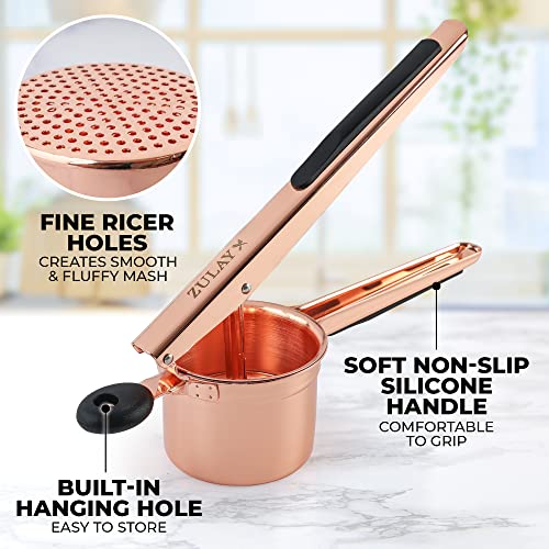  Large Potato Ricer Stainless Steel Professional (13.5oz) - Heavy-Duty Ricer For Mashed Potatoes - Manual Ricer Kitchen Tool With Non-Slip Handle - Mashed Potatoes Masher (Rose Gold)