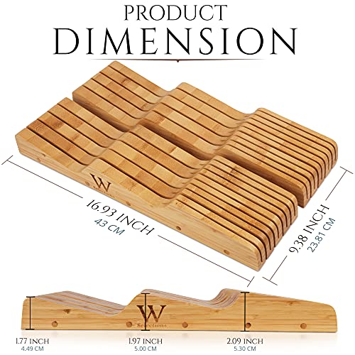  Bamboo Knife Drawer Organizer Insert - Kitchen Storage Holder For [18~26 Knives & 1~2 Honing Steel] Organization - Saves Countertop Space & Made Of Premium Quality Moso Bamboo