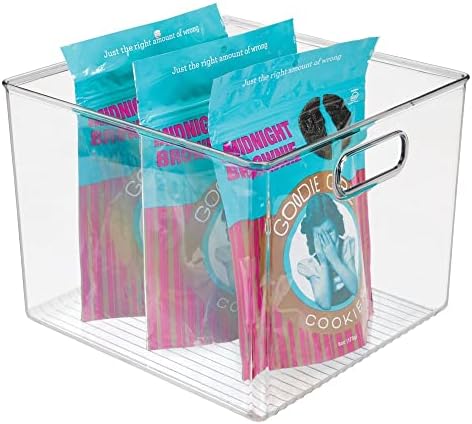  Plastic Stackable Kitchen Organizer - Storage Bin With Handles For Refrigerator, Freezer, Cabinet, And Pantry Shelves Organization - Food Container - Ligne Collection - Clear