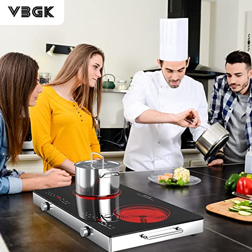  Electric Cooktop,120V 2400W Electric Stove Top With Knob Control,9 Power Levels, Kids Lock & Timer, Hot Surface Indicator, Overheat Protection,12 Inch Built-in Radiant Double Induction Cooktop