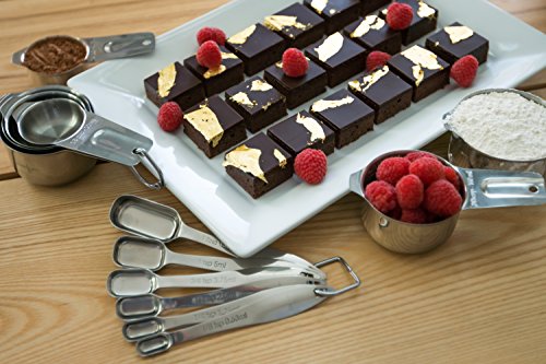  Measuring Cups And Spoons Set By Kitchen Yen - 7 Nesting Cups, 6 Stackable Narrow Spoons - Coffee Scoop - Engraved Measurements For Dry/Liquid Ingredients - Heavy Duty Professional 304 Stainless Steel