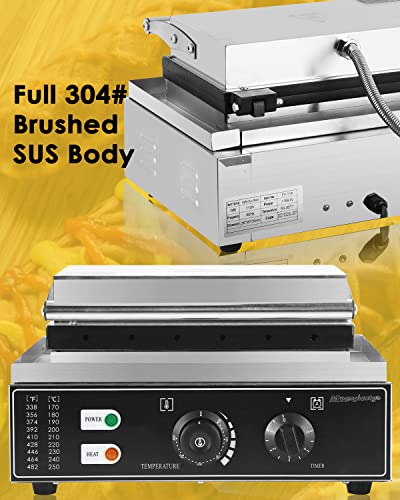  Commercial Corn Dog Waffle Maker Machine 6 PCS 1550W Hot Dog Cheese Stick Press Iron, 50-300℃ Temp Control, 5-min Timer French Muffin Cooker 110V