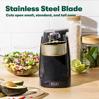 Bella Electric Can Opener, Automatic Can Opener, Knife Sharpener And Bottle Opener, Easy Safe Removable Cutting Lever, Cord Storage, Easy Clean-Up, Black