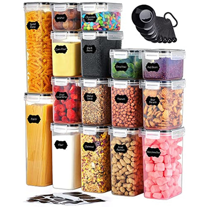  Cereal Containers Storage Set, 16 Pcs Pantry Kitchen Organization And Storage Airtight Food Storage Container, Leakproof 25.2L With Pen, Chalkboard Labels, Measuring Spoon Set