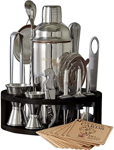  Bartender Kit - 15 Piece Set Including Cocktail Shaker And Bar Accessories, Perfect For Drink Mixing At Home, Plus Exclusive Recipe Cards