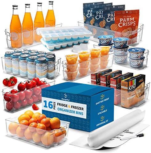  StorageBud Pantry Organization And Storage Bins - 14 Pieces Food Storage Containers - Clear Storage Bins For Fridge, Refrigerator & Kitchen Cabinet - BPA Free Freezer Organizer Bins
