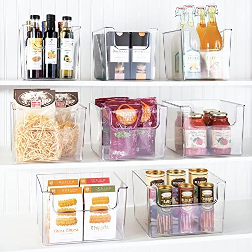  Modern Plastic Open Front Dip Storage Organizer Bin Basket For Kitchen Organization - Shelf, Cubby, Cabinet, And Pantry Organizing Decor - Ligne Collection - Clear