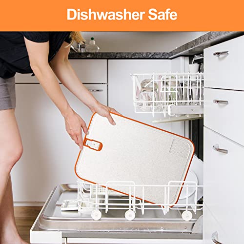  Plastic Cutting Board, 1 Pieces Dishwasher Safe Cutting Boards For Kitchen With Juice Grooves, Non-Slip, Reversible And Knife-Friendly With Built-in Sharpener & Grinding Area（off White）