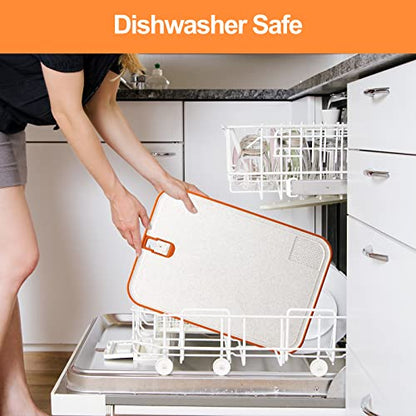  Plastic Cutting Board, 1 Pieces Dishwasher Safe Cutting Boards For Kitchen With Juice Grooves, Non-Slip, Reversible And Knife-Friendly With Built-in Sharpener & Grinding Area（off White）