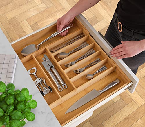  Kitchen Drawer Organizer, Heavy Duty Reinforced Silverware Organizer Tray, Expandable Bamboo Utensil Holder For Flatware, Cutlery, Knives - Kitchen Organization And Storage