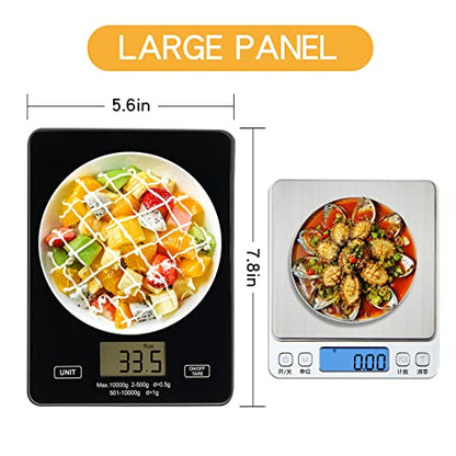 Kitchen Scale Digital Food Scale 10kg/22lb-USB Charging With Waterproof Tempered Glass Platform,for Weight Loss Cooking And Coffee With LCD Display High Accuracy (Black)