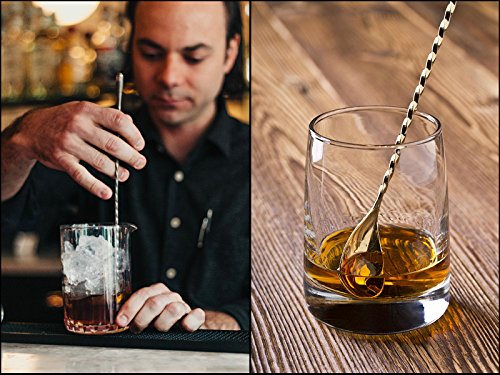  2 Pcs Mixing Bar Spoon 12 Inches 18/10 Stainless Steel Spiral Pattern Morphine Bartender Whiskey Cocktail Shaker Spoon
