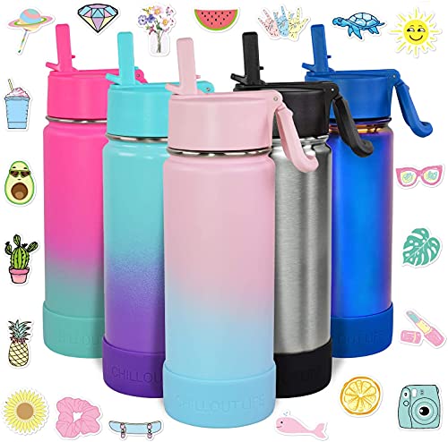  17 Oz Insulated Water Bottle With Straw Lid For Kids And Adult + 20 Funny Waterproof Stickers - Perfect For Personalizing Your Kids Metal Water Bottle