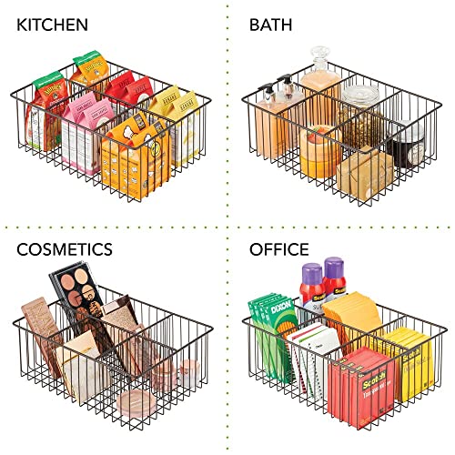  MDesign Farmhouse Decor Metal Wire Food Organizer Storage Bin Baskets For Kitchen Cabinets, Pantry, Bathroom, Laundry Room, Closets, Garage, 6 Sections - Bronze