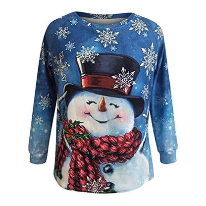  Womens Causal Loose Crewneck Cute Plus Size Sweatshirts Long Sleeve Crew Neck Christmas Print Pullover Top Fall Clothes