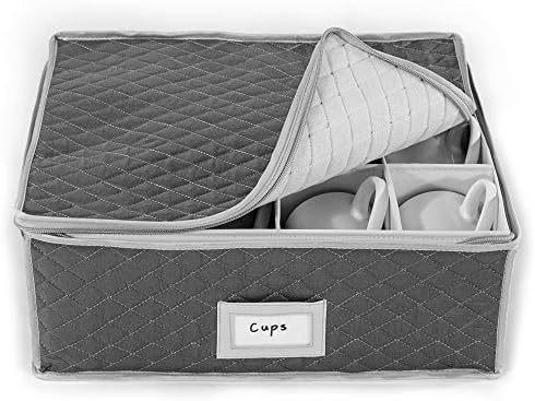  Fine China Storage - Set Of 4 Quilted Cases For Dinnerware Storage. Sizes: 12" - 10" - 8.5" And 7" Long - Gray - Quilted Fabric Container With 48 Felt Plate Separators Included